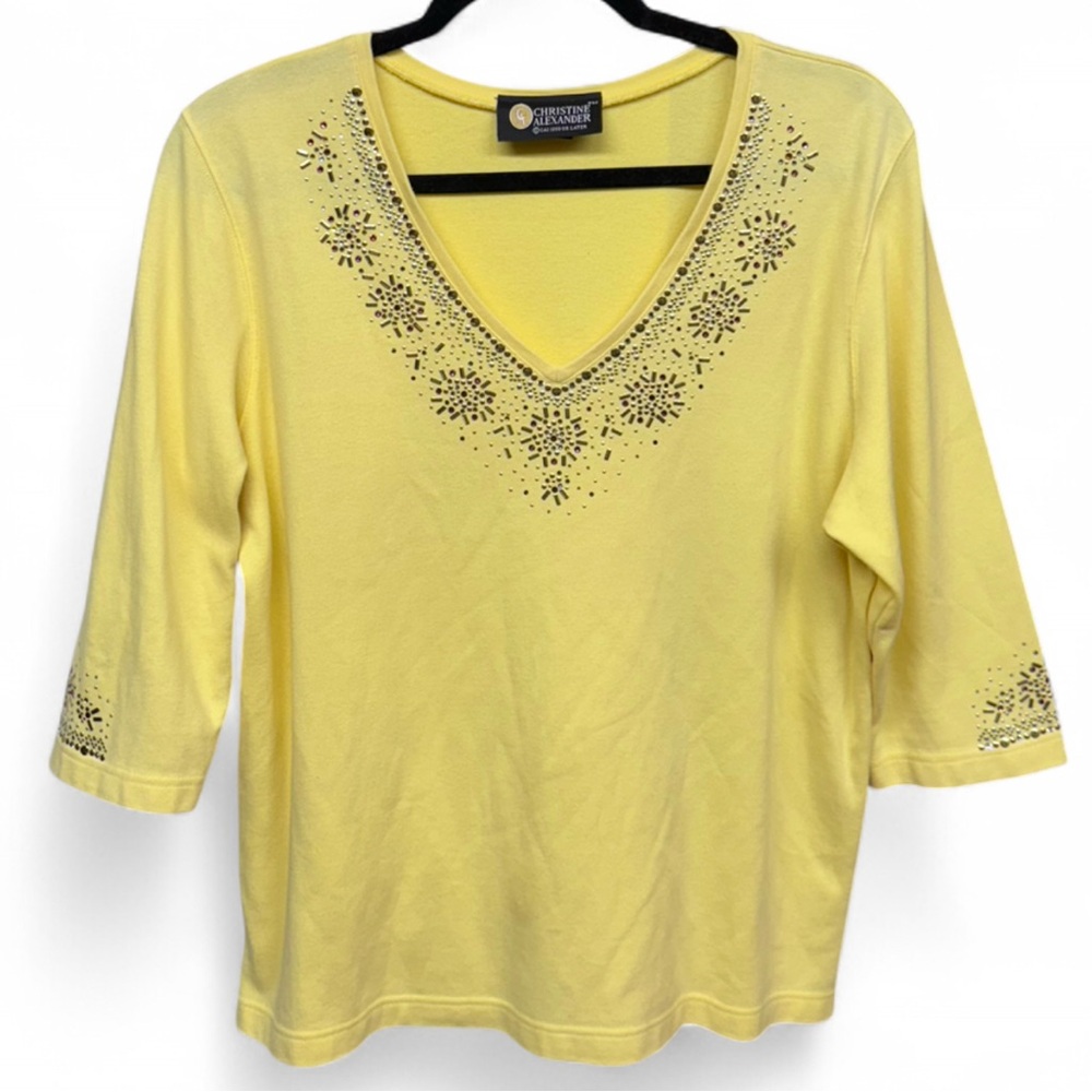 Christine Alexander Embellished V-Neck Top - Yellow - Picture 2 of 7